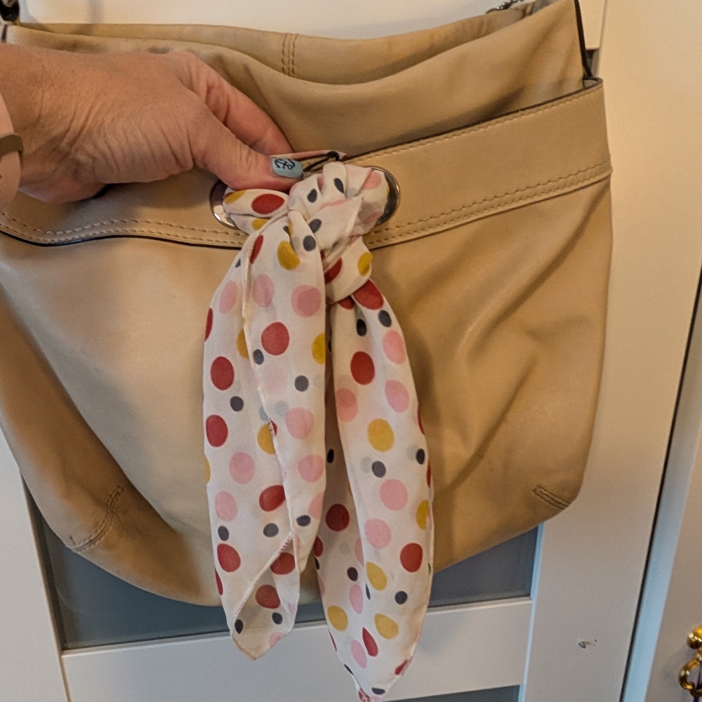 Coach Tan Shoulder Bag with Playful Scarf Kyra 13557